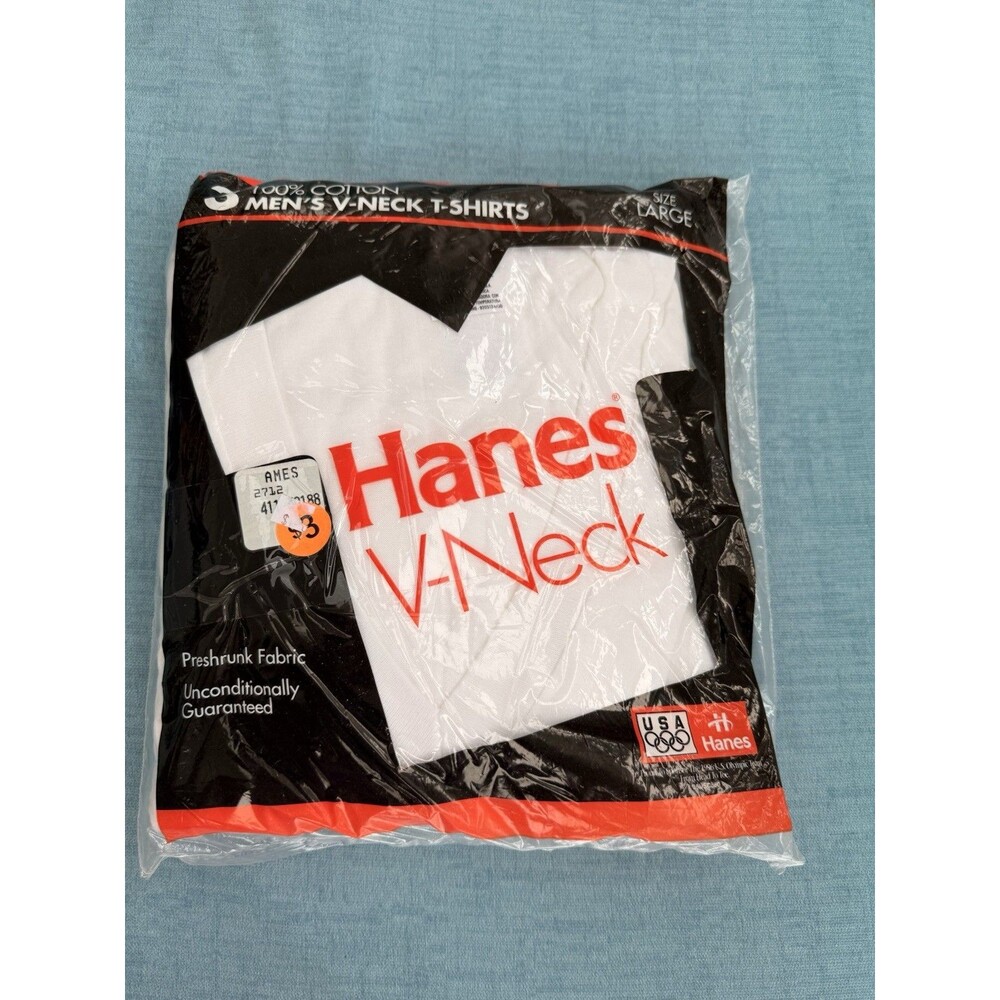 3 pk Vintage NEW 90’s t shirts undershirts Large 42-44 USA white cotton V-neck